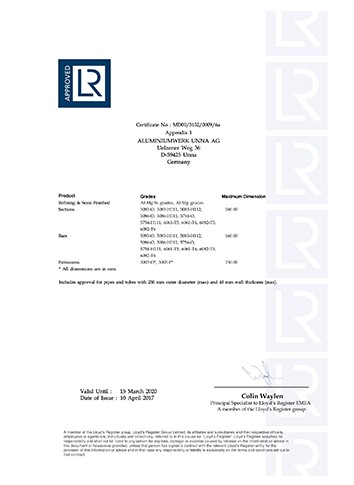 英国劳氏船级社船用铝合金精炼及半成品、-型材、棒材和挤压件制造商认证